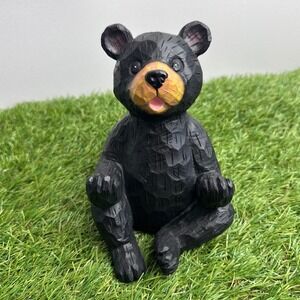Black Bear Cell Phone Holder Figurine Rustic Lodge Cabin Decor Faux Wood Resin